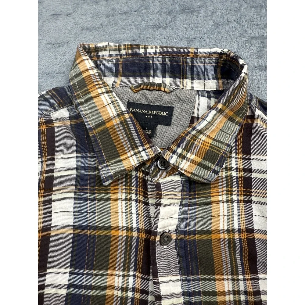 Banana Republic Shirt Mens Large Plaid Button Down Blue Yellow Long Sleeve‎ Fall